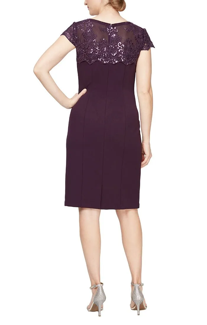 Petite - Crepe Sheath Dress with Embroidered Illusion Neckline sold by Alex Evenings product image thumbnail 2