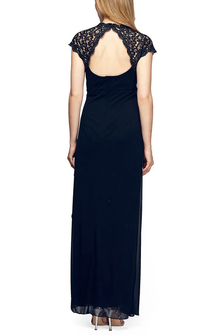 Regular - Mesh Dress with Metallic Lace Neckline & Side Ruching Detail sold by Alex Evenings product image thumbnail 2