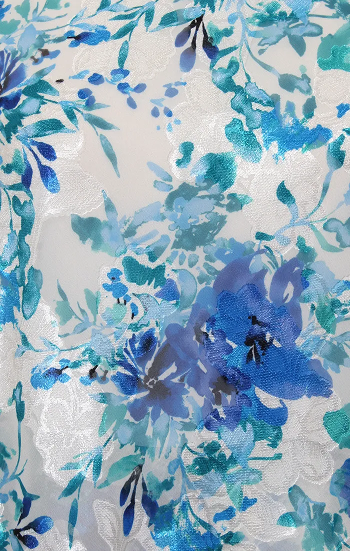 3/4 Sleeve Printed Chiffon Burnout Blouse with Asymmetric Tulip Hem Detail sold by Alex Evenings product image thumbnail 3