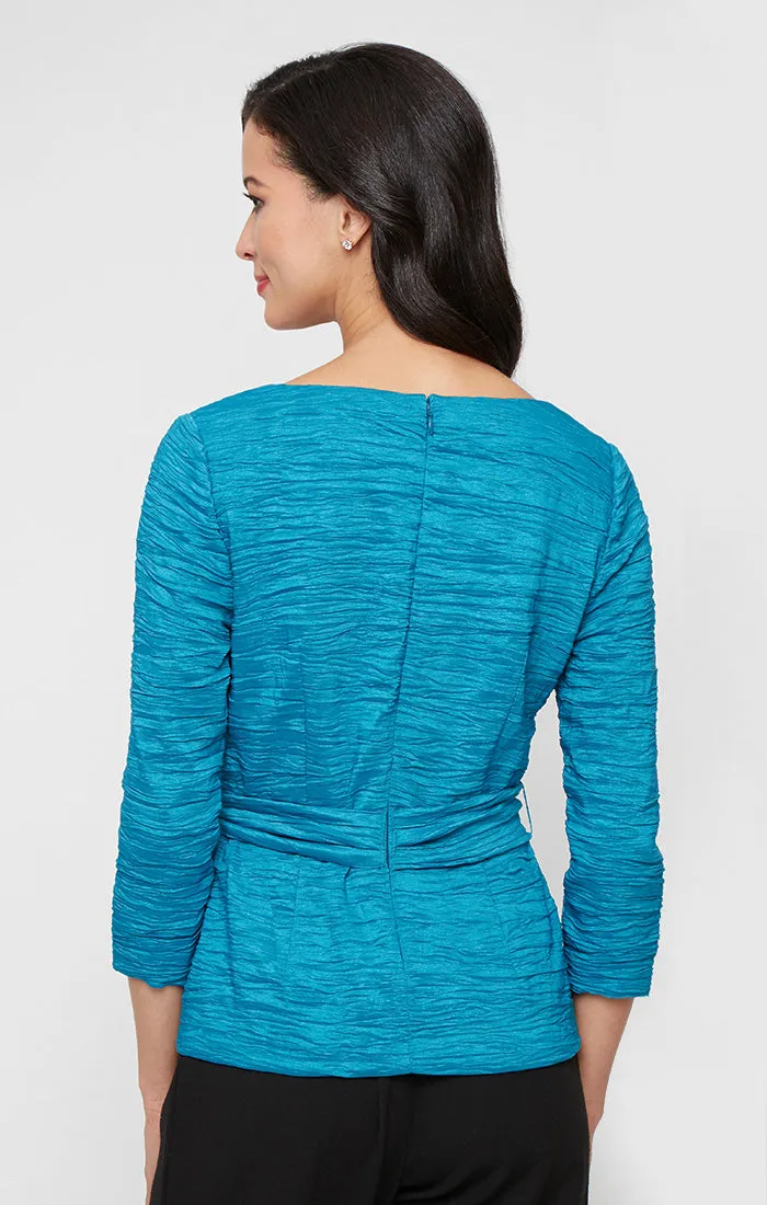 Petite -3/4 Sleeve Crinkle Stretch Taffeta Blouse with Square Neckline and Tie Belt sold by Alex Evenings product image thumbnail 2