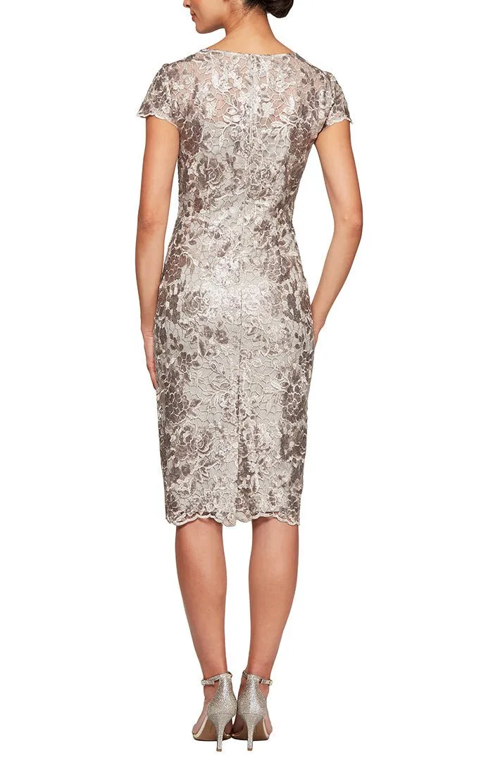 Regular - Sequin Lace Cap Sleeve Dress with Illusion Neckline & Scallop Detail sold by Alex Evenings product image thumbnail 2