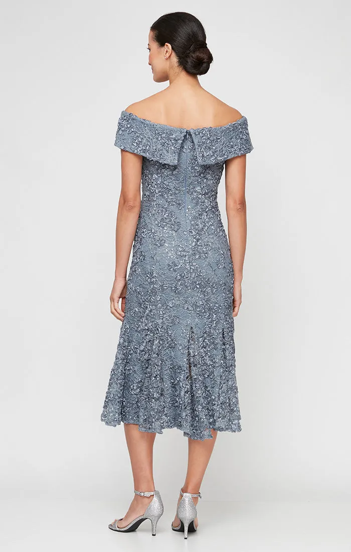 Regular - Off the Shoulder Soutache Lace Fit and Flare Dress with Foldover Cuff Neckline sold by Alex Evenings product image thumbnail 2