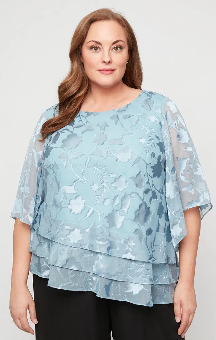 Plus Asymmetrical Triple Tier Hem Chiffon Blouse sold by Alex Evenings