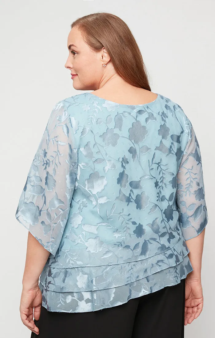 Plus Asymmetrical Triple Tier Hem Chiffon Blouse sold by Alex Evenings product image thumbnail 2