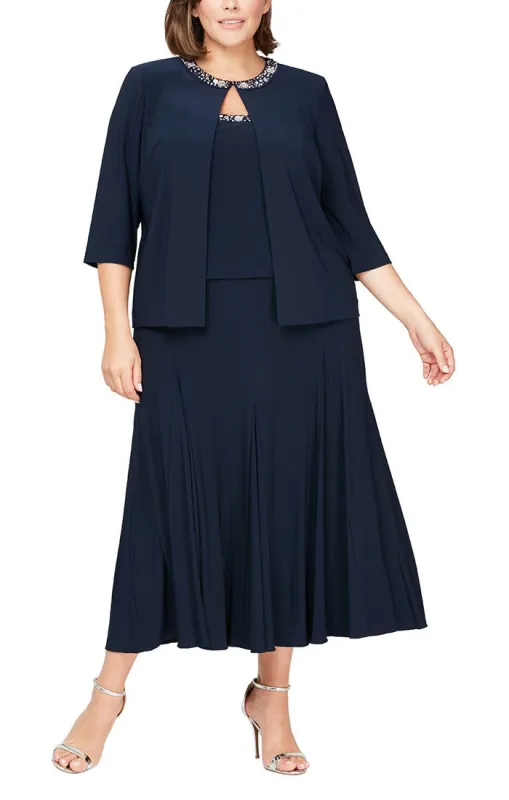 Plus - Matte Jersey Jacket Dress with Beaded Trim Detail sold by Alex Evenings