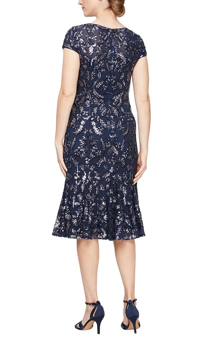 Regular - Sequin Fit & Flare Dress with Illusion Neckline & Flounce Hem Detail sold by Alex Evenings product image thumbnail 2