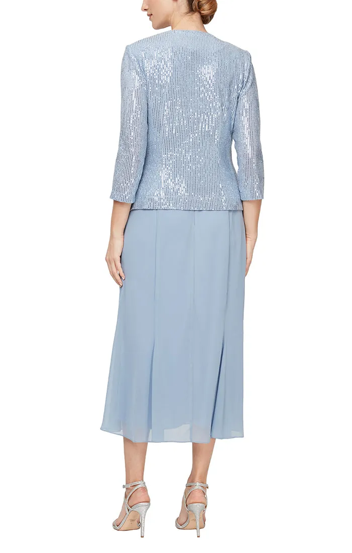 Tea Length Mock Jacket Dress with Square Neckline, Button Front Jacket and Flounce Detail Skirt sold by Alex Evenings product image thumbnail 3