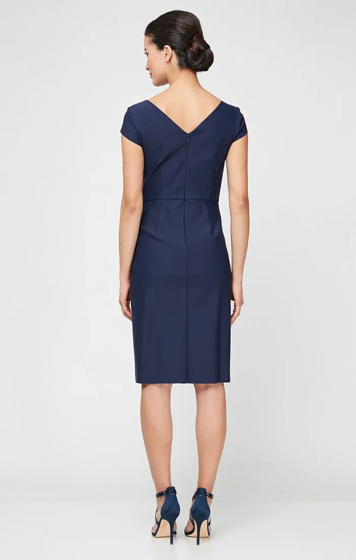 Regular - Cap Sleeve Compression Sheath Cocktail Dress with Split Neckline & Embellishment Detail at Hip sold by Alex Evenings product image thumbnail 2