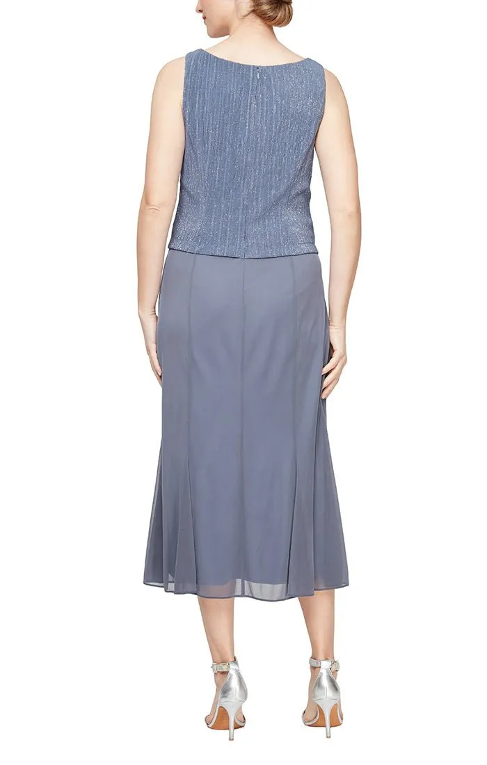 Plus - Pleated Glitter Mesh Jacket Dress with Hook Neck Closure Jacket and Square Neck Bodice sold by Alex Evenings product image thumbnail 4