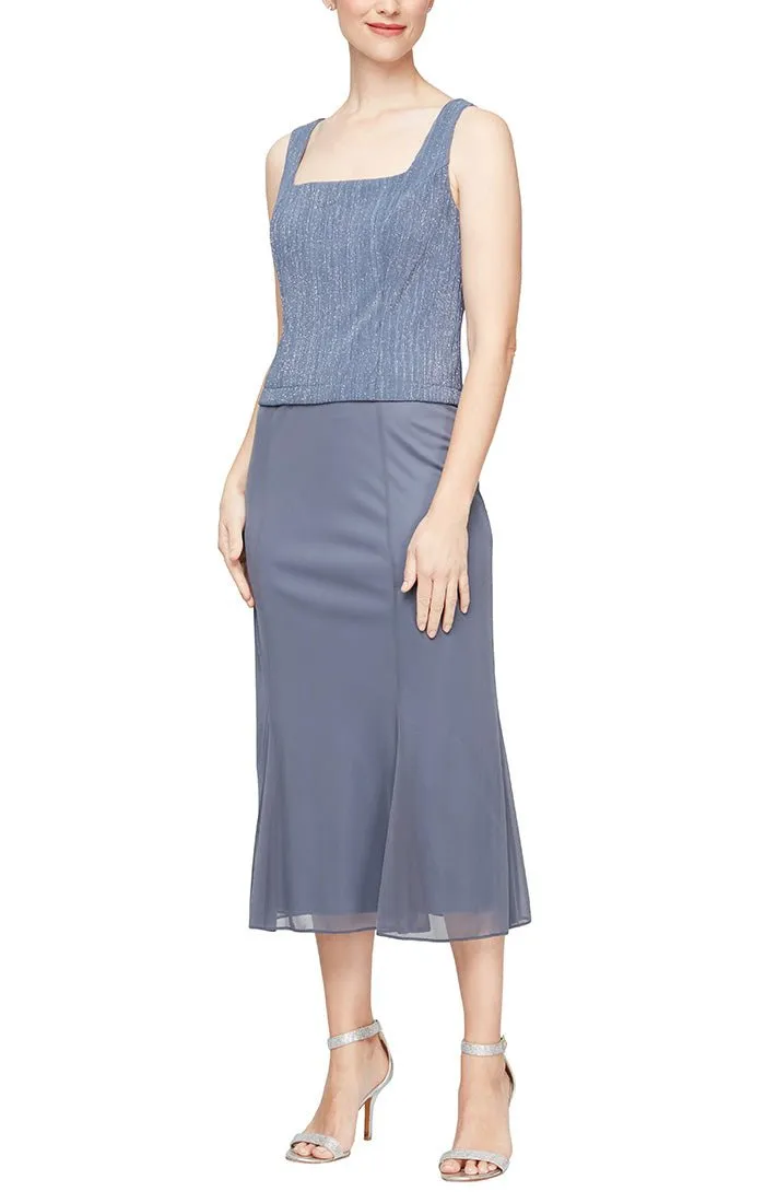 Plus - Pleated Glitter Mesh Jacket Dress with Hook Neck Closure Jacket and Square Neck Bodice sold by Alex Evenings product image thumbnail 2