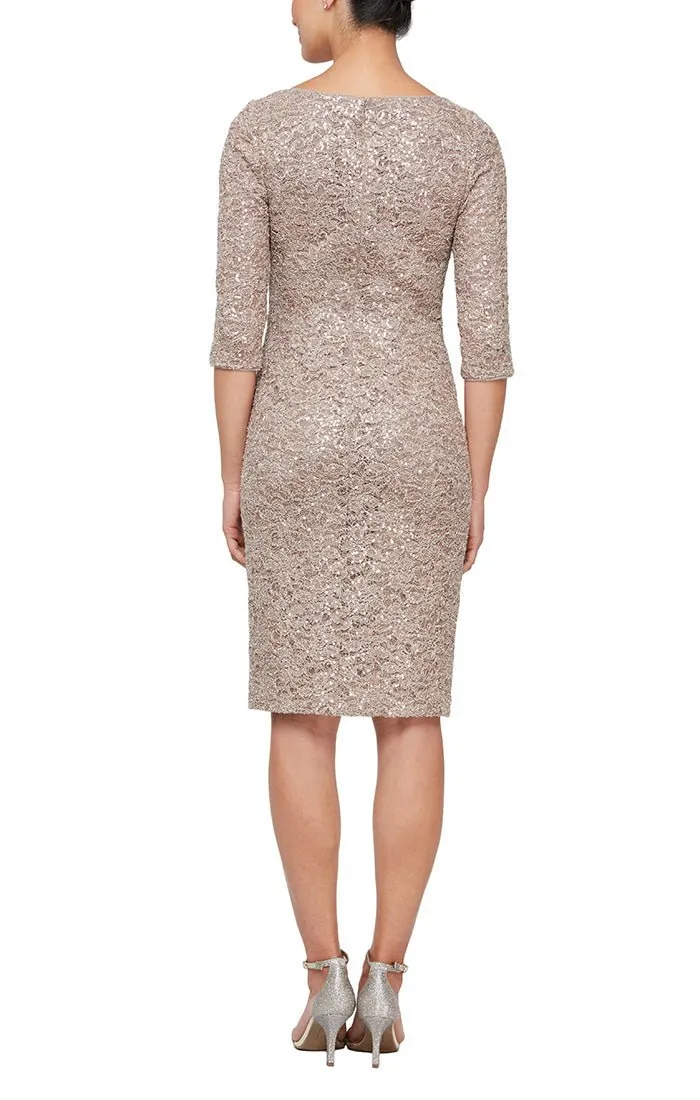 Petite - Short Sheath Sequin Lace Cocktail Dress with L-Shaped Neckline and 3/4 Sleeves sold by Alex Evenings product image thumbnail 2