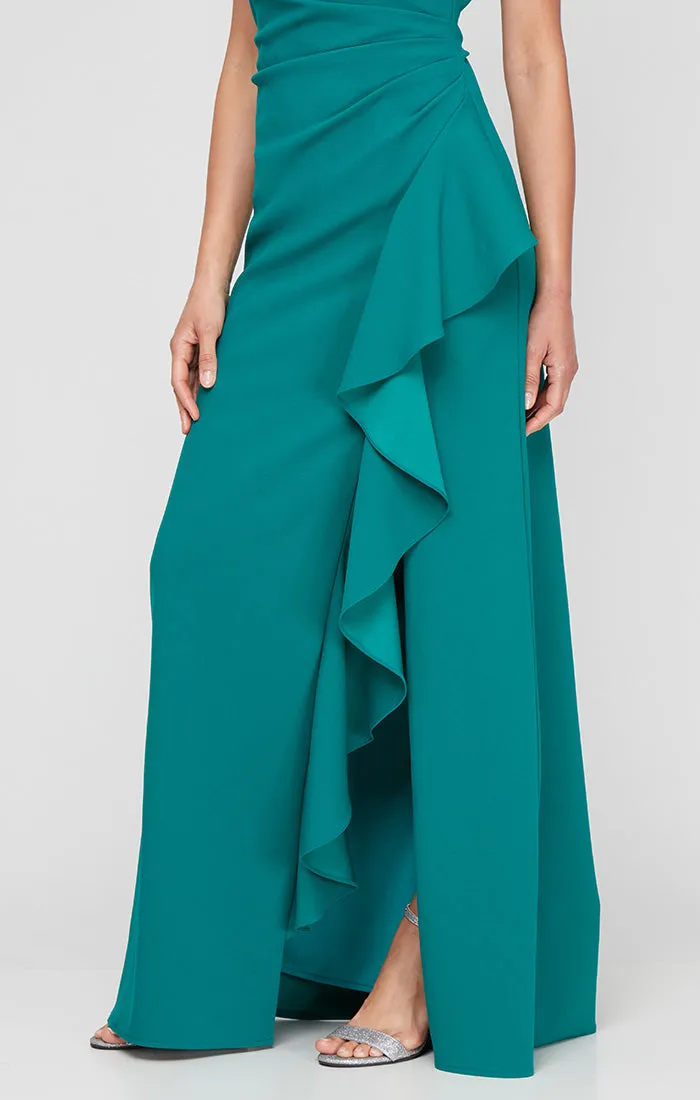 Plus - Stretch Crepe Dress with Ruched Strap Detail and Cascade Skirt sold by Alex Evenings product image thumbnail 3