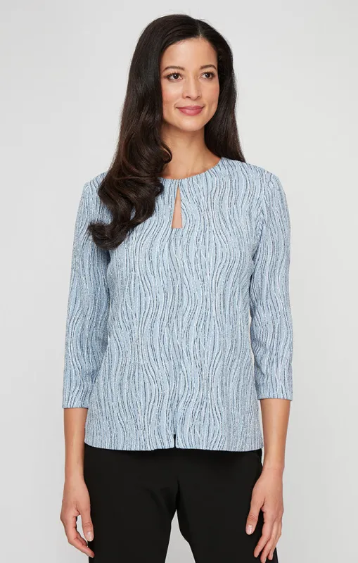 Petite - 3/4 Sleeve Printed Jacquard Knit Twinset with Hook Neck Jacket and Scoop Neck Tank sold by Alex Evenings
