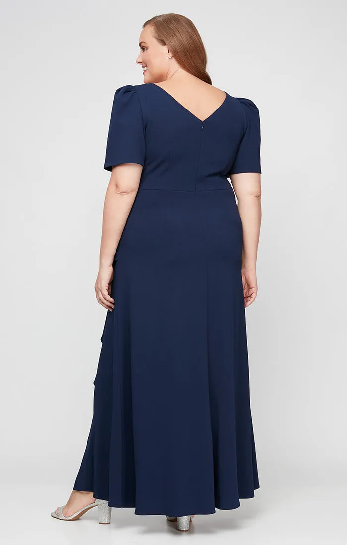 Plus Long Embellished Neck Dress with Elbow Sleeves & Cascade Detail Skirt sold by Alex Evenings product image thumbnail 2