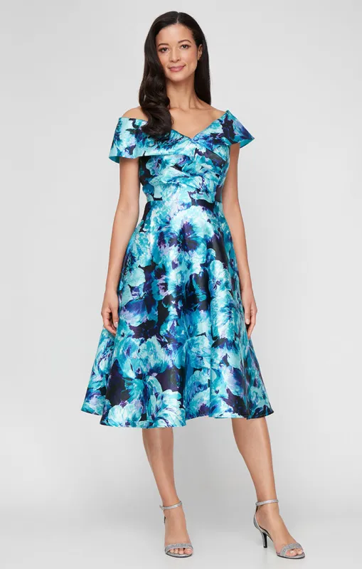 Midi Printed Mikado A-Line Dress sold by Alex Evenings