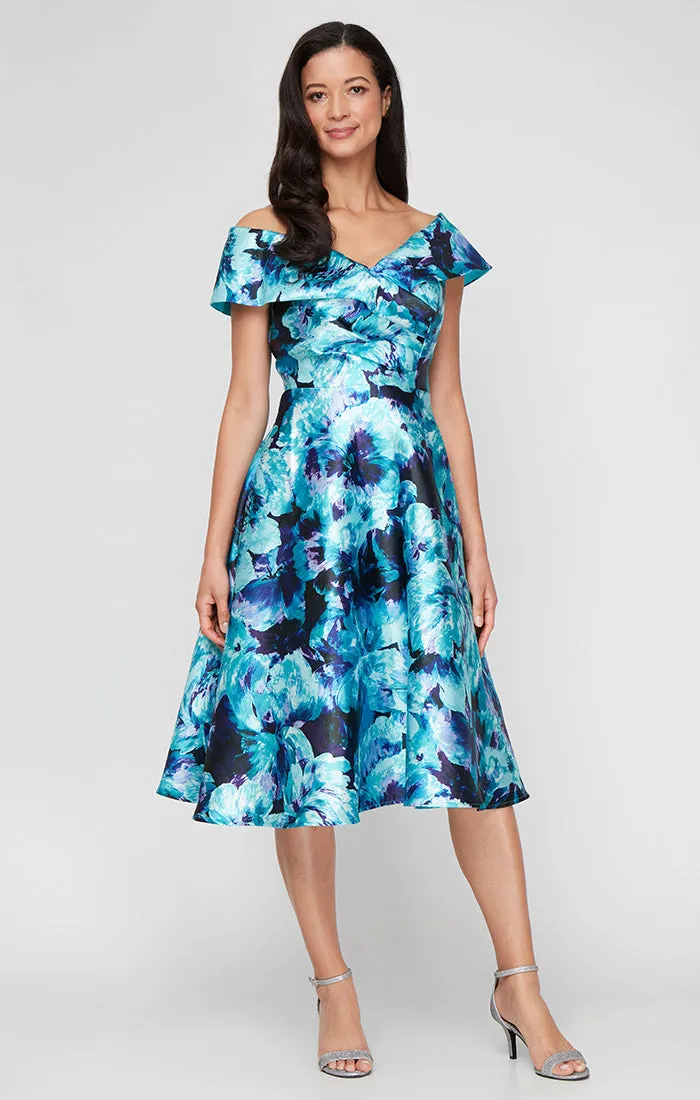 Regular - Midi Printed Mikado A-Line Dress sold by Alex Evenings