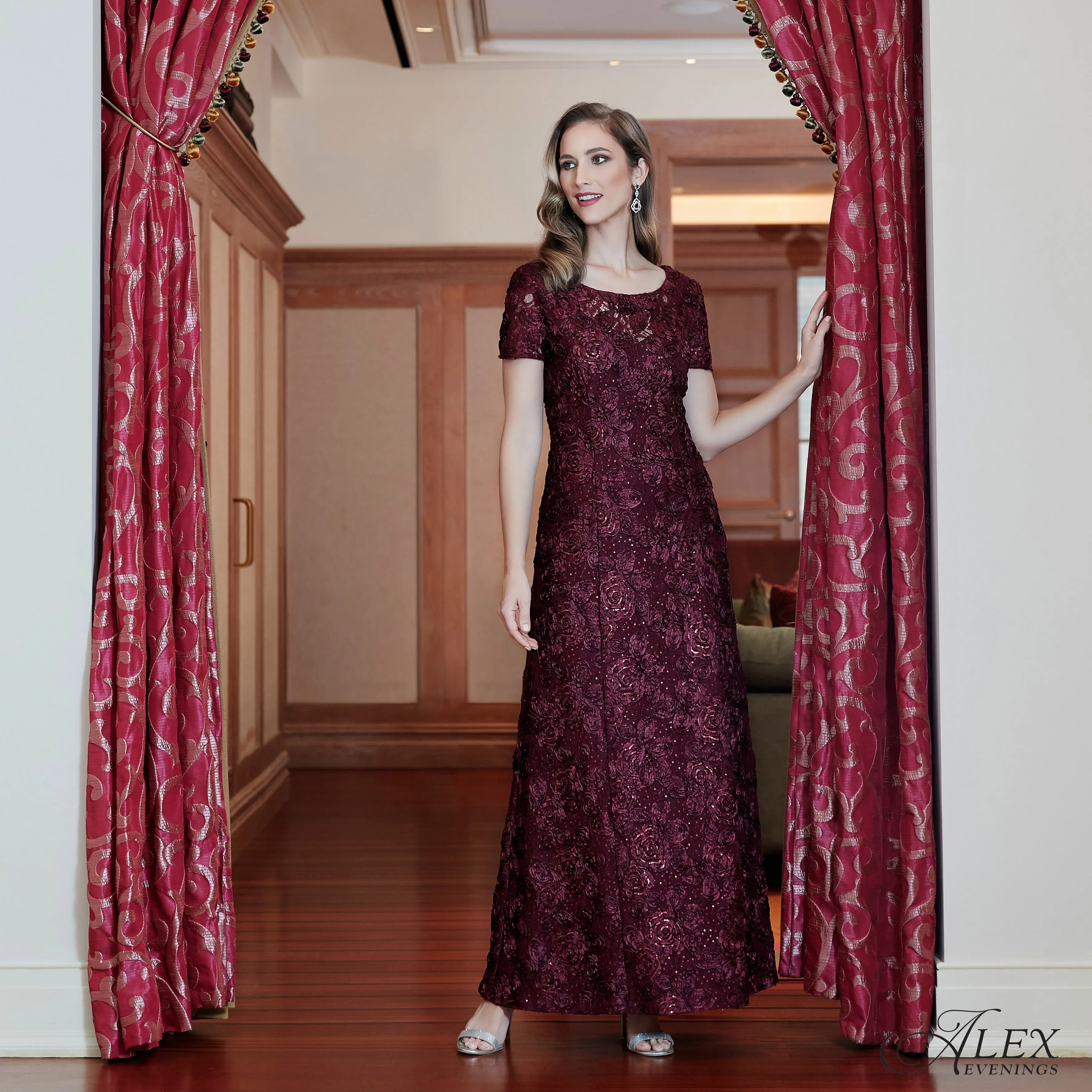 Regular - Evelyn Rosette Lace Long Gown sold by Alex Evenings product image thumbnail 3