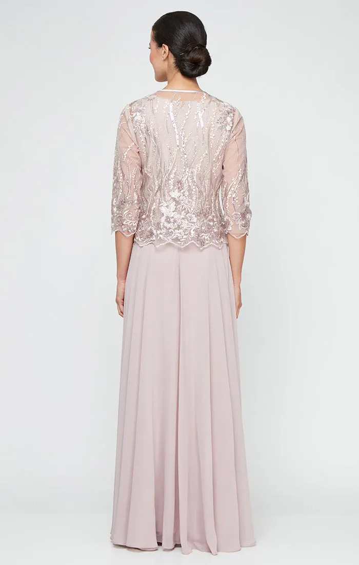 Long Sequin Embroidered Mock Jacket Dress with Center Front Closure Jacket & Full Skirt sold by Alex Evenings product image thumbnail 3