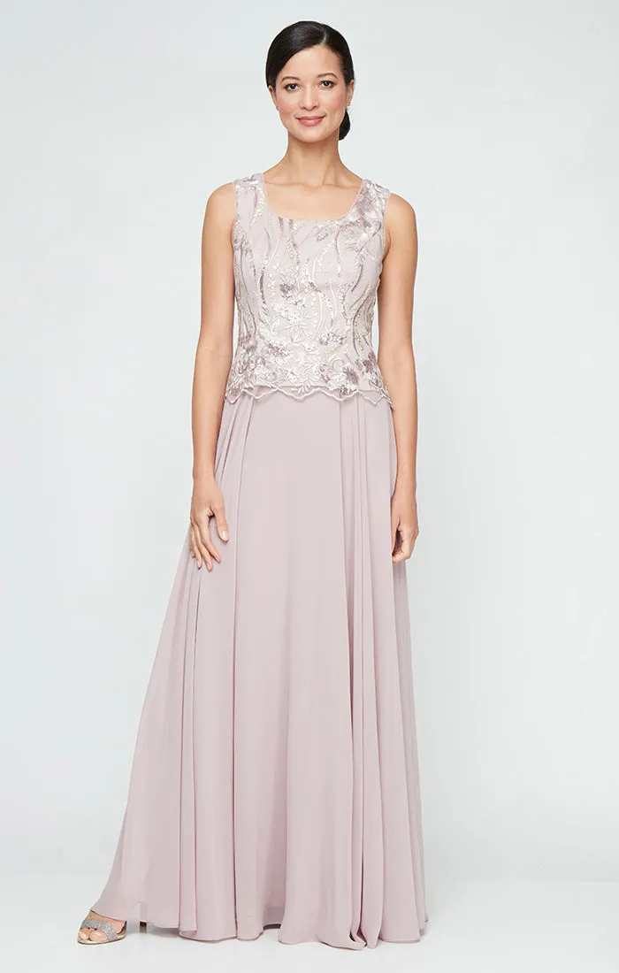 Long Sequin Embroidered Mock Jacket Dress with Center Front Closure Jacket & Full Skirt sold by Alex Evenings product image thumbnail 2