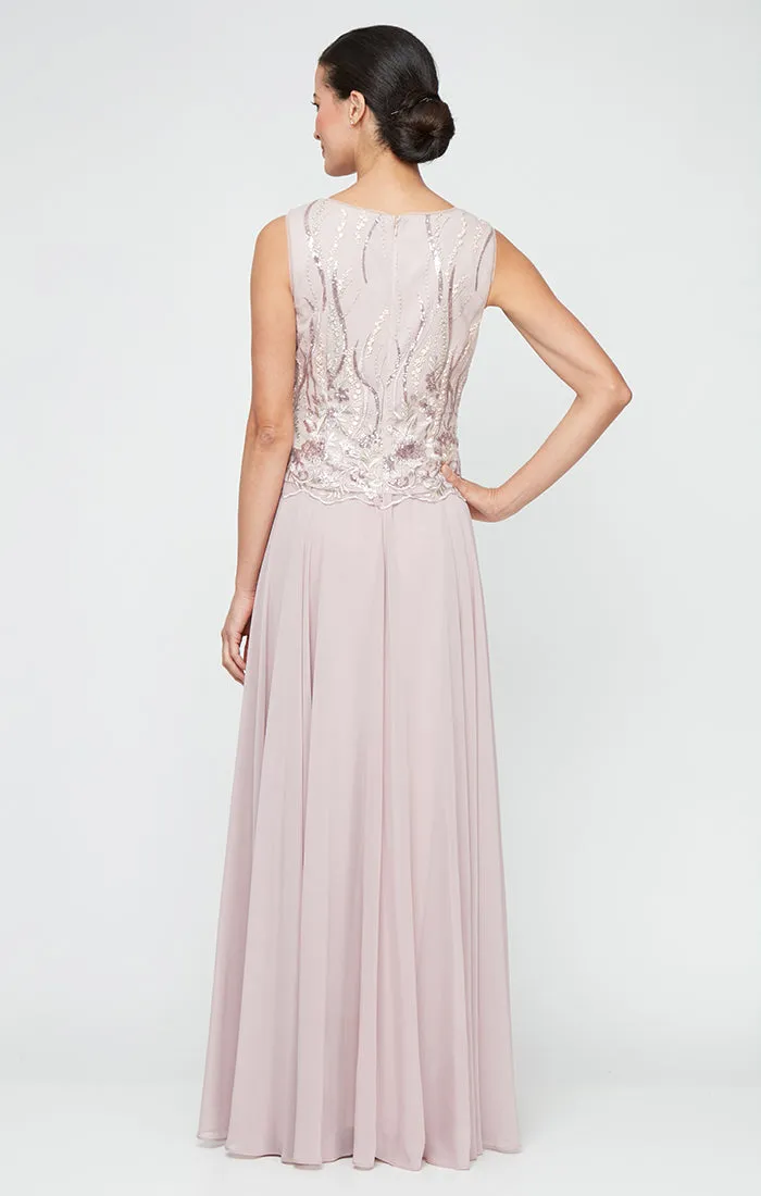 Long Sequin Embroidered Mock Jacket Dress with Center Front Closure Jacket & Full Skirt sold by Alex Evenings product image thumbnail 4