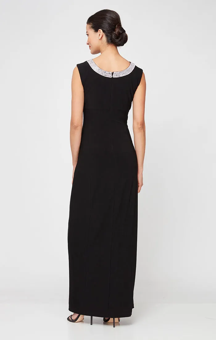 Long Sleeveless Dress with Embellishment Detail at Neckline and Front Slit sold by Alex Evenings product image thumbnail 2