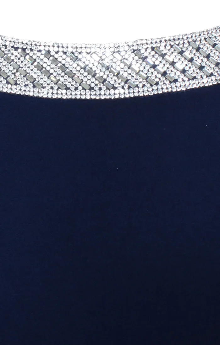 Long Sleeveless Dress with Embellishment Detail at Neckline and Front Slit sold by Alex Evenings product image thumbnail 3