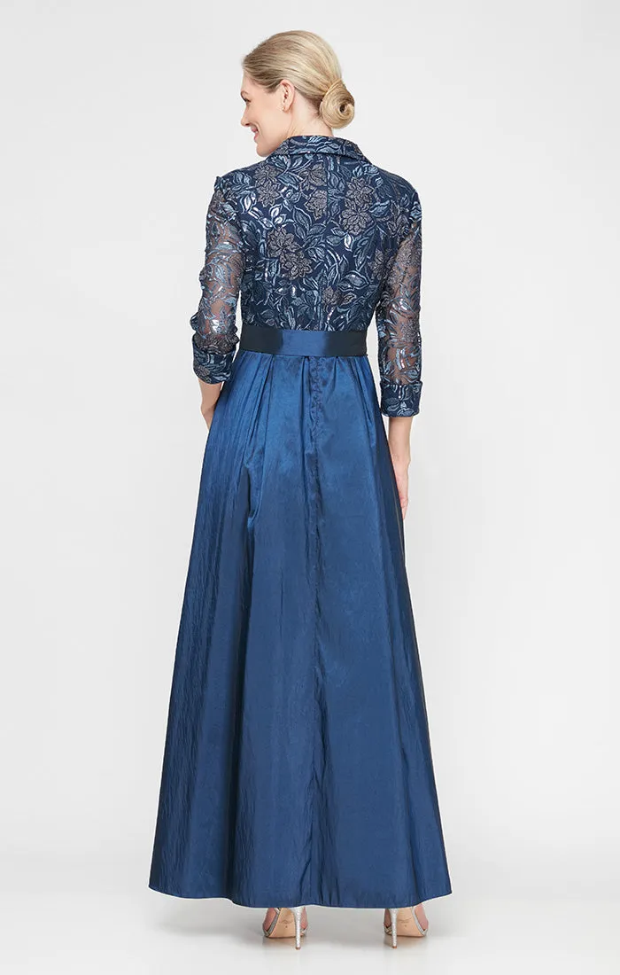 Petite - A-Line Stretch Tulle Dress with Embroidered Bodice, Illusion Sleeves and Structured Belt sold by Alex Evenings product image thumbnail 2