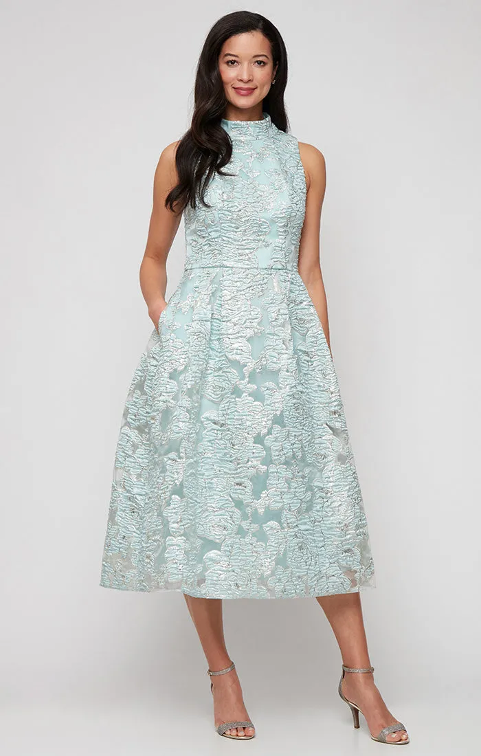 Midi Metallic Jacquard A-Line Dress with Cutout Back Detail sold by Alex Evenings
