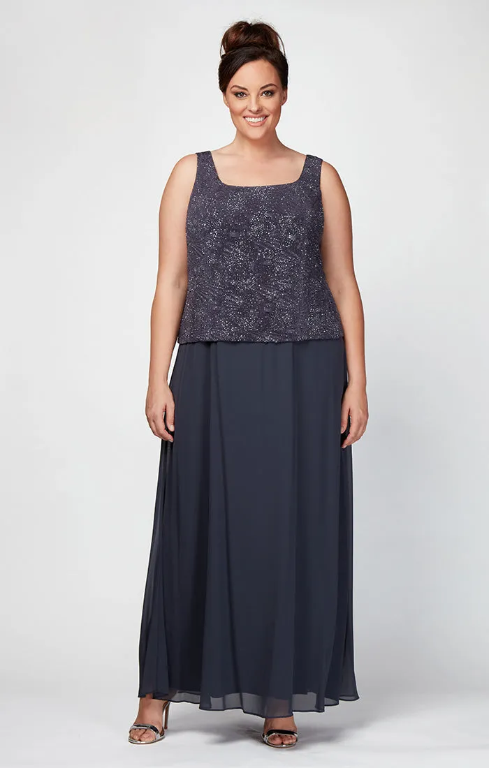 Plus Glitter Jacquard Knit Jacket Dress with Mandarin Neckline sold by Alex Evenings product image thumbnail 2