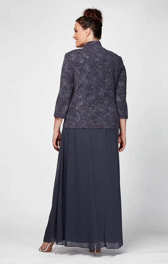 Plus Glitter Jacquard Knit Jacket Dress with Mandarin Neckline sold by Alex Evenings product image thumbnail 3