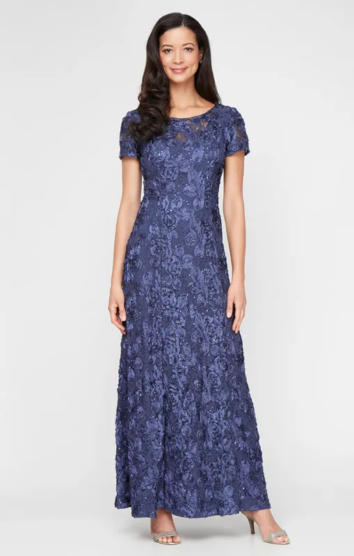Evelyn Rosette Lace Long Gown sold by Alex Evenings