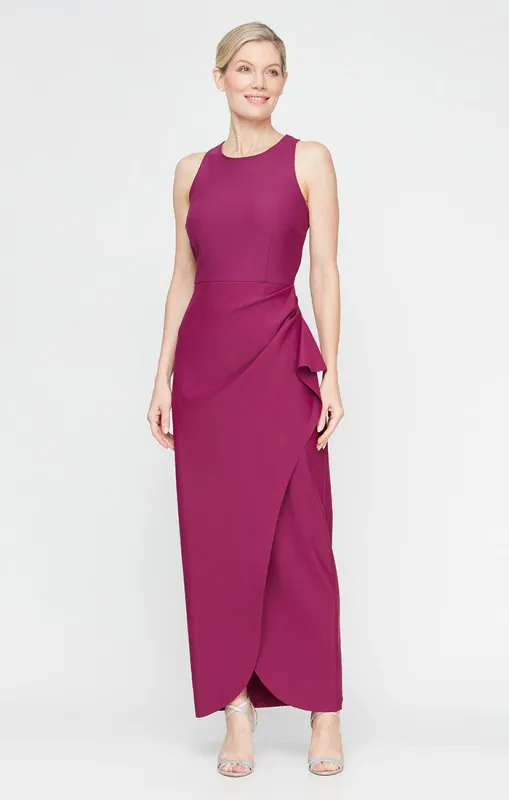 Petite - Sleeveless Compression Dress with Cutaway Halter Neckline and Cascade Detail Skirt sold by Alex Evenings