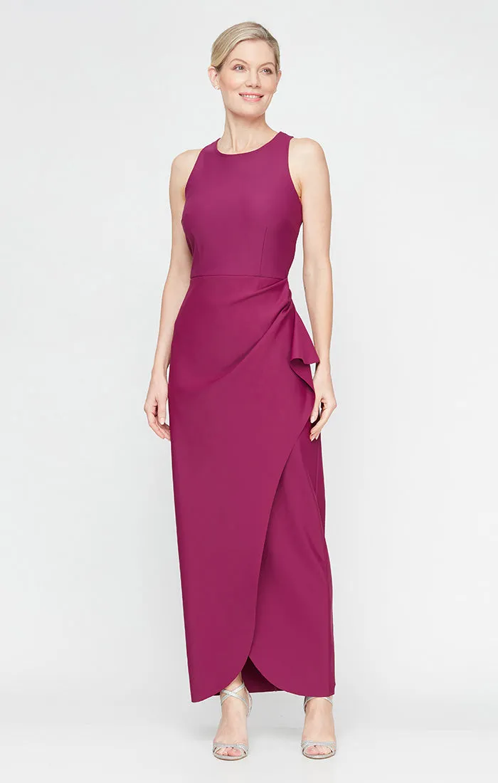 Petite - Sleeveless Compression Dress with Cutaway Halter Neckline and Cascade Detail Skirt sold by Alex Evenings