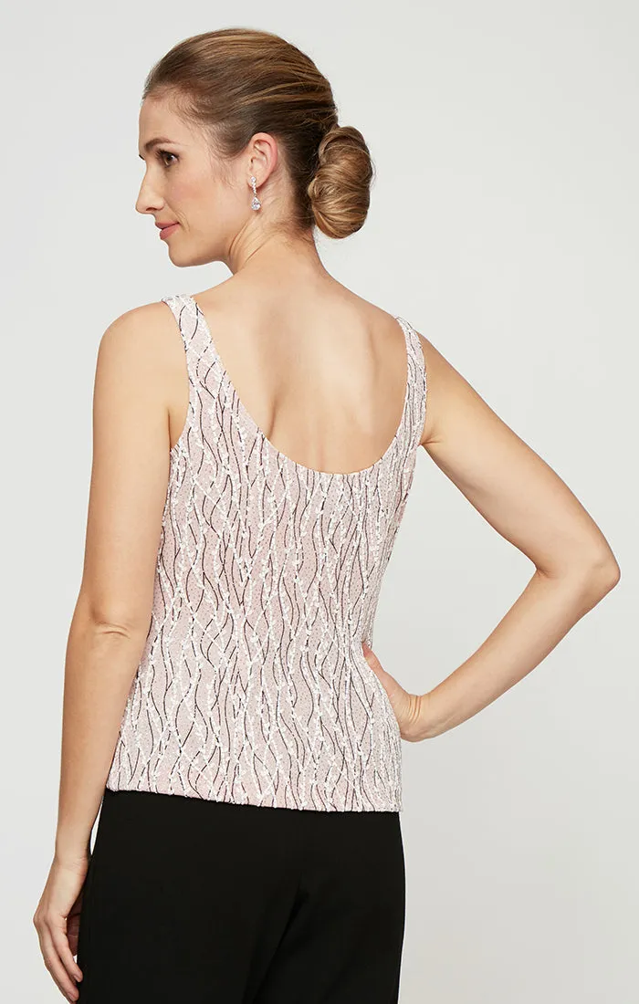 Glitter Knit Mandarin Neck Twinset with Scoop Neck Tank and Satin Piping Detail sold by Alex Evenings product image thumbnail 4