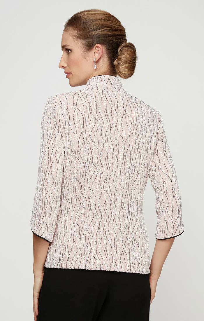 Glitter Knit Mandarin Neck Twinset with Scoop Neck Tank and Satin Piping Detail sold by Alex Evenings product image thumbnail 3