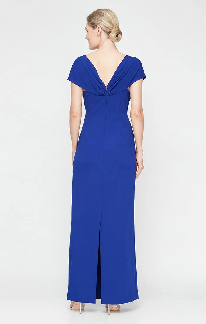Petite - Long Cap Sleeve Crepe Dress With Embellished Asymmetric Neckline sold by Alex Evenings product image thumbnail 2