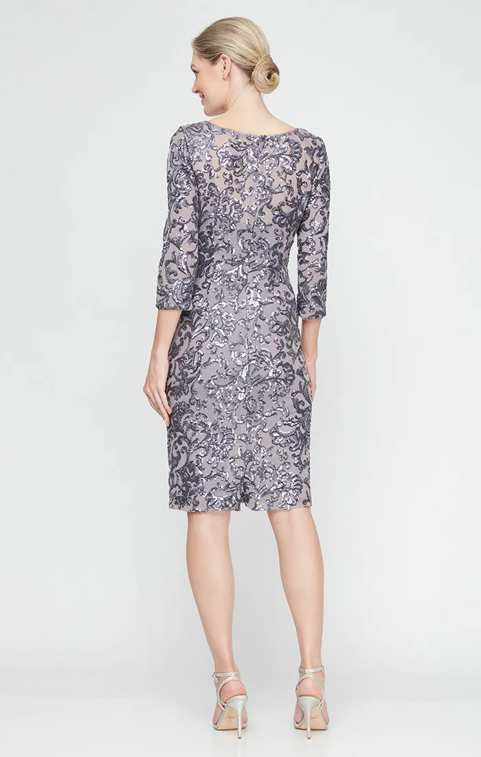 Regular - V-Neck Sheath Dress with Illusion Neckline and Elbow Sleeves sold by Alex Evenings product image thumbnail 2