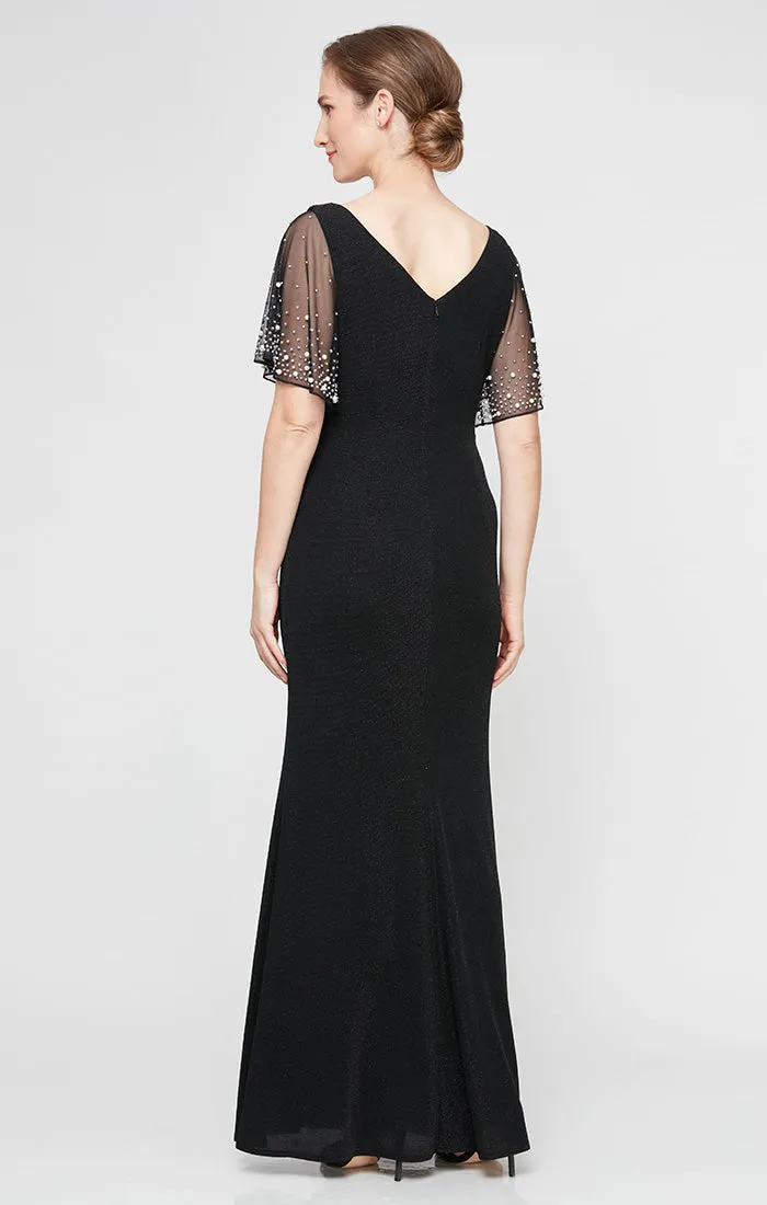 Harper Flutter Sleeve Metallic Knit Dress sold by Alex Evenings product image thumbnail 4