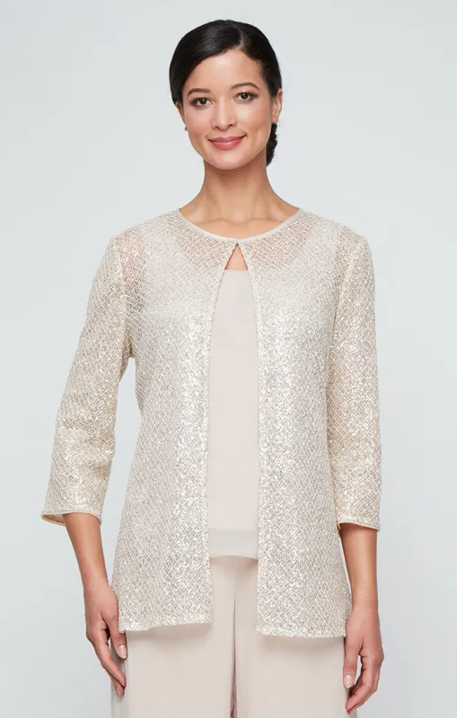 Twinset with Sequin Detail Crochet Jacket and Chiffon Scoop Neck Tank sold by Alex Evenings