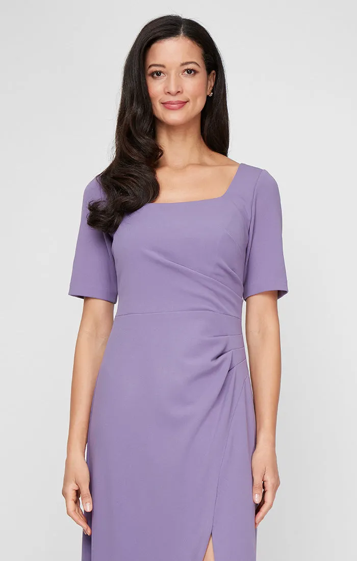Regular - Stretch Crepe Dress with Square Neckline, Elbow Sleeves and Front Slit sold by Alex Evenings product image thumbnail 2
