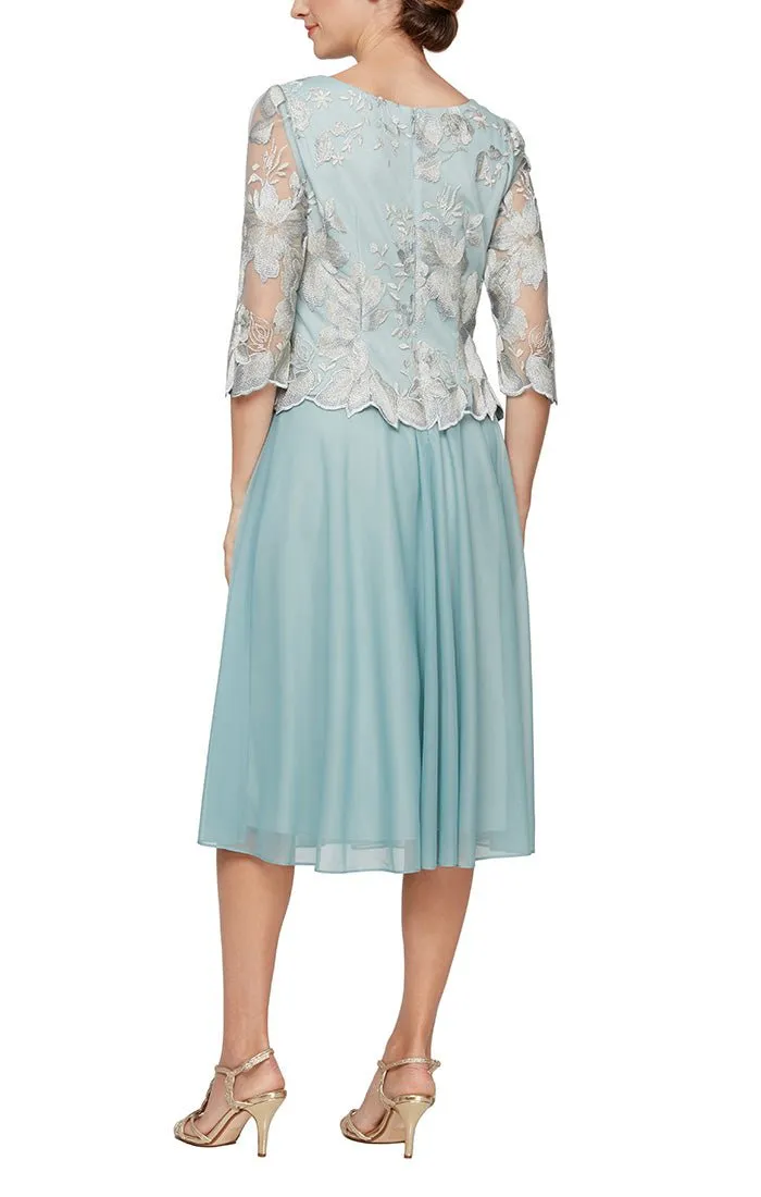 Petite Embroidered Tulle Dress with Illusion Sleeves & Scallop Trim sold by Alex Evenings product image thumbnail 4