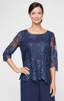 Plus - Embroidered Detail Tunic with Scallop Sleeves & Hem sold by Alex Evenings