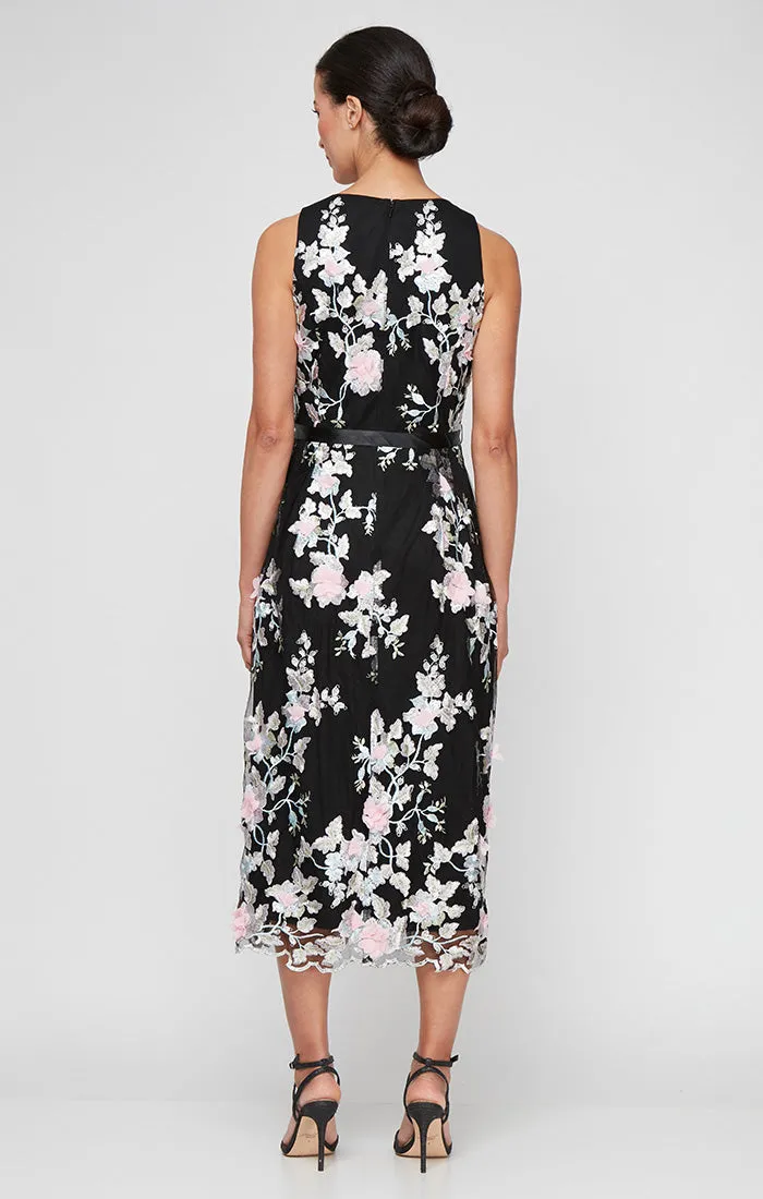 Petite - Midi Embroidered Sleeveless Dress with Scallop Hem Detail and Tie Belt sold by Alex Evenings product image thumbnail 2