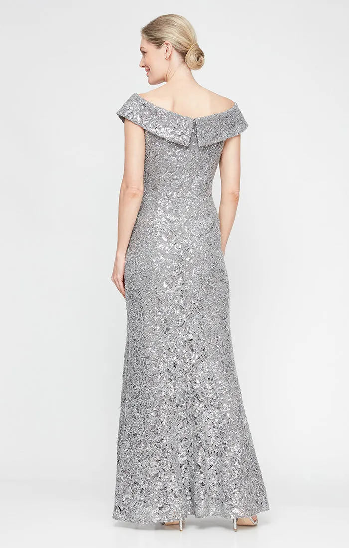 Regular - Off-the-Shoulder Corded Lace Long Gown with Sequin Detail sold by Alex Evenings product image thumbnail 2