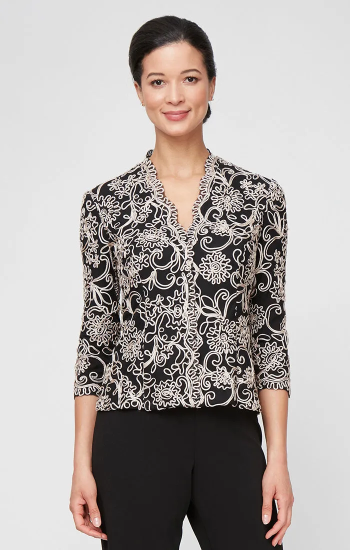 Embroidered Blouse with Center Front Scallop Detail and Illusion Sleeves sold by Alex Evenings