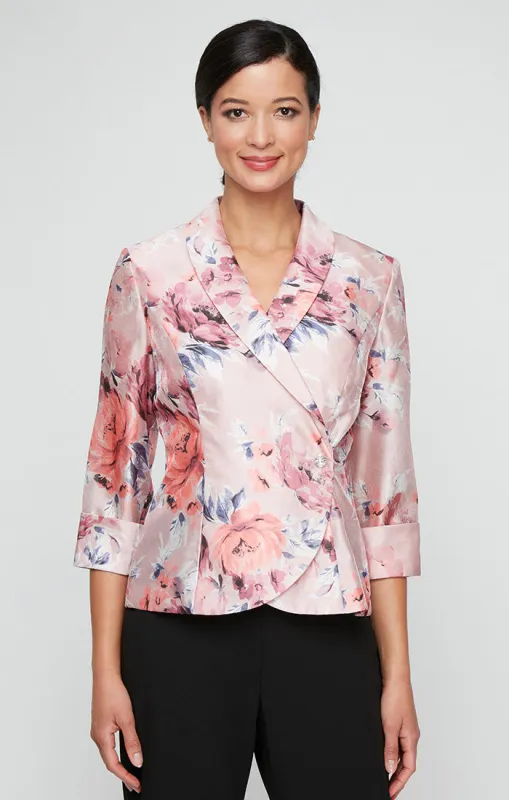 Plus - 3/4 Sleeve Printed Organza Side Closure Blouse with Illusion Sleeves sold by Alex Evenings