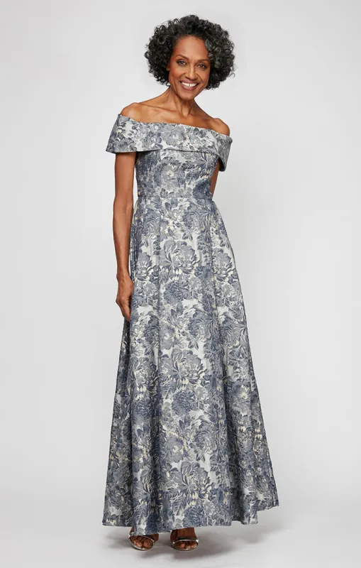 Floral Brocade Off-the-Shoulder Ballgown sold by Alex Evenings