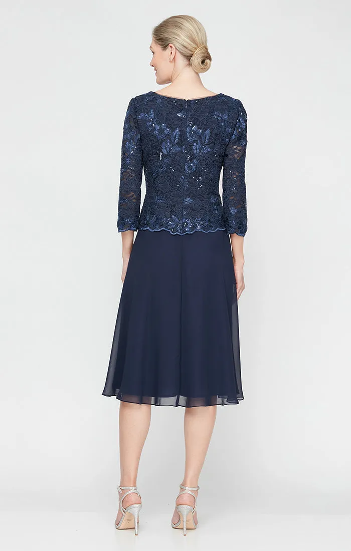 Petite - Tea Length Dress with Embroidered Bodice and Full Chiffon Skirt sold by Alex Evenings product image thumbnail 2