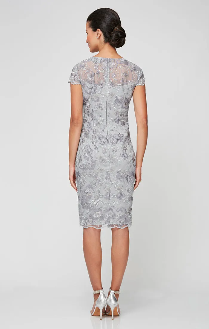 Petite - Embroidered Sheath Dress with Illusion Neckline, Short Sleeves and Scallop Detail sold by Alex Evenings product image thumbnail 2