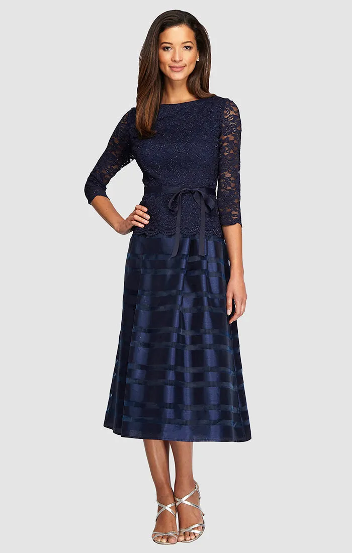 Petite - Cocktail Dress with Lace Bodice & Striped Organza Skirt sold by Alex Evenings